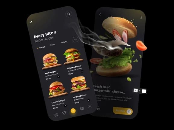 A mobile food menu and a product page