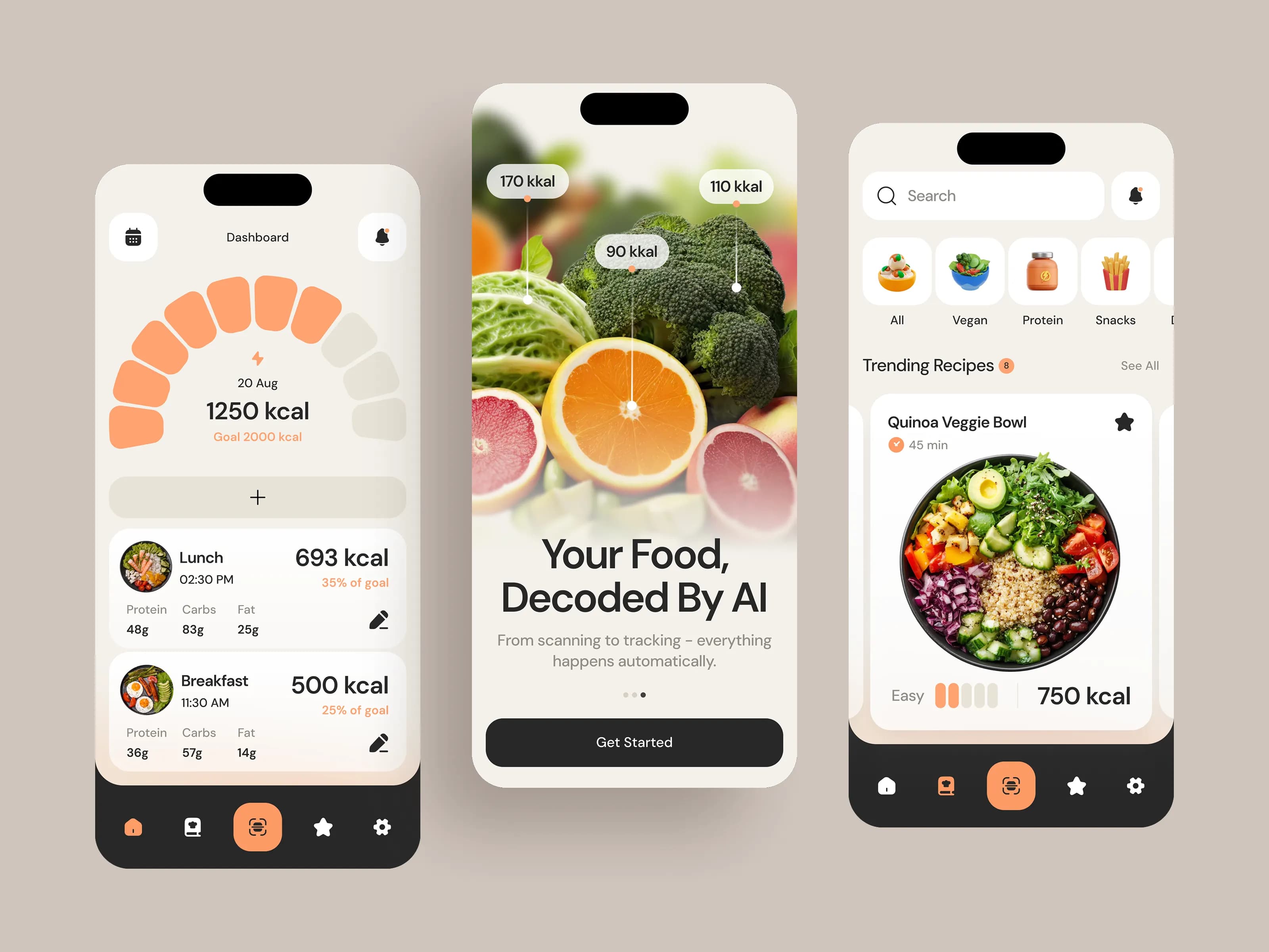 An app that counts calories and shows recipes